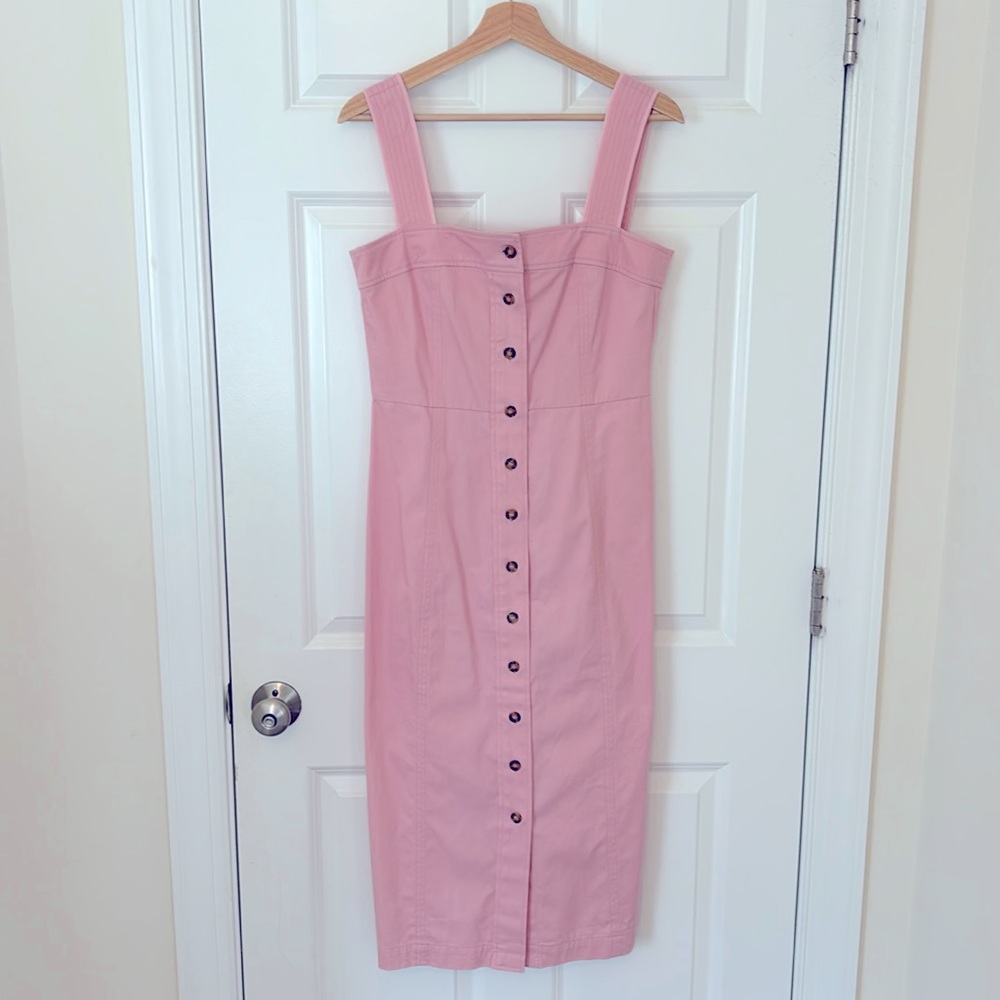 Hunter Bell Button-Up Midi Dress Sloan Pale Pink Cotton Size 8 EUC